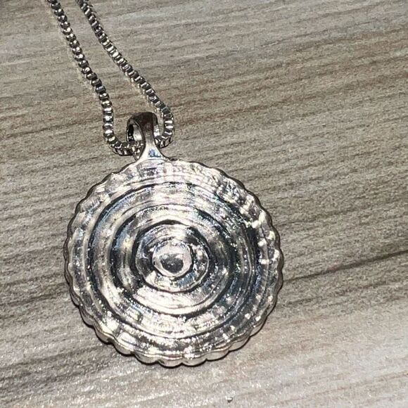 Spiral Disk Pendant With Rhinestone Center On Box Chain Classic Rope Silver Tone - Picture 7 of 7